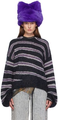 Acne Studios Gray & Purple Striped Sweater