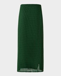 Pencil Techno Stripe Embroidered Midi Skirt