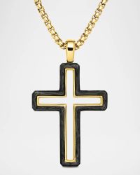 Men's Forged Carbon Cross Pendant in 18K Gold, 37mm