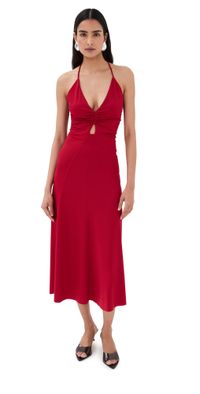 Victoria Beckham V-Neck Ruched Cami Midi Dress Rose 12