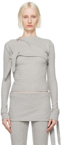 OPEN YY Gray Waffle Knot Long Sleeve T-shirt