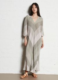 Masscob - Robe longe Col V en lin mélangé - Taille M/L - Multicolore