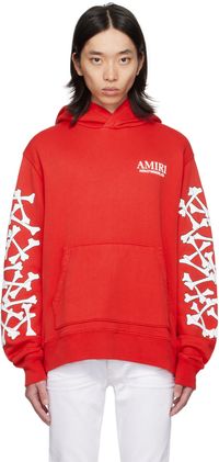 AMIRI Pull à capuche rouge à images d'os étagés