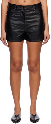 System Short noir en cuir à poches