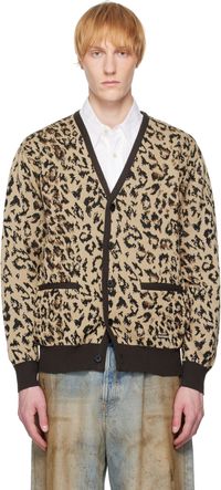 WACKO MARIA Beige Leopard Jacquard Knit Cardigan