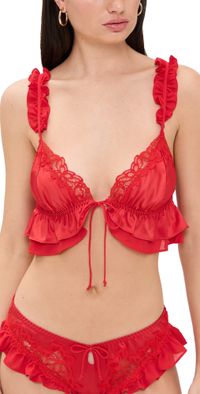 For Love & Lemons Butterfly Lace Ruffle Bralette Red L