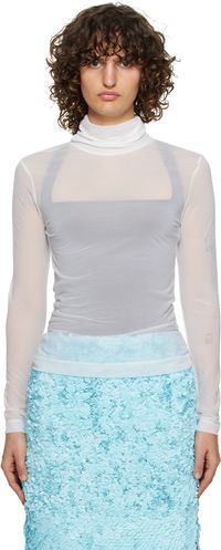 Dries Van Noten White Semi-Sheer Turtleneck