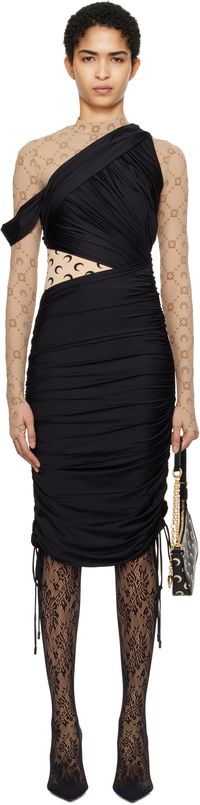 Marine Serre Black Jersey Draped Midi Dress