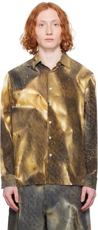 Serapis Beige & Brown Golden Hour Silk Shirt