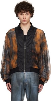 Andersson Bell Black & Orange Double Layer Mesh Bomber Jacket