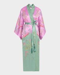 Nara Embroidered Colorblock Silk Robe