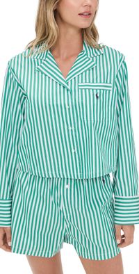 Polo Ralph Lauren Crop Top & Boxer Pajama Set White Cloud/Vine Green L