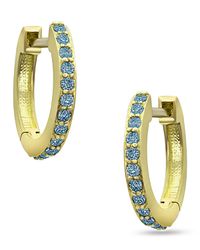 18k Yellow Gold Blue Diamond Huggie Hoop Earrings