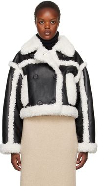 Stand Studio Blouson Kristy noir et blanc cassé en peau retournée synthétique