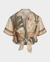 Traveling The Caribbean Cropped Shirt with Tie Front