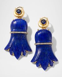 18K Yellow Gold Egypt Earrings with Diamonds, Kyanite and Lapis