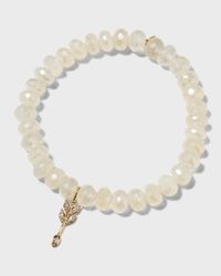 Yellow Gold 8mm Champagne Chalcedony Rondelle Bracelet with Marquise Arrow Charm