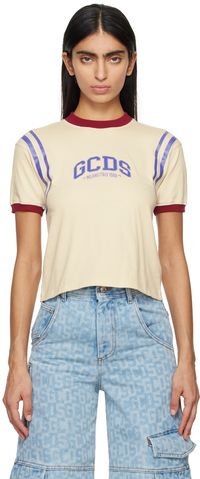 GCDS T-shirt blanc cassé à logos brodés