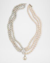 18K White Gold Gray and White Akoya Pearl Necklace with Diamonds, 7.5-8.5mm