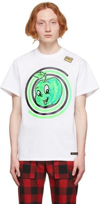 99%IS- White Spiral Apple Mesh-Eye T-Shirt