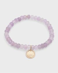 14K Evil Eye with Rays Coin on Lavender Amethyst Bracelet