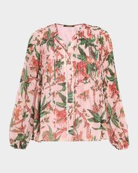 Helen Pleated Floral-Print Blouse