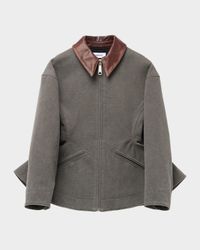 Waisted Canvas Full-Zip Jacket with Lambskin Collar