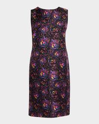 Floral-Print Sleeveless Silk Shift Dress