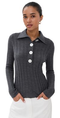 Nackiye Sugarman Knit Long Sleeve Polo Anthracite M