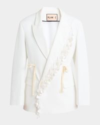 Sequin-Fringe Drawstring Double-Breasted Blazer Jacket
