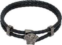 Versace Black Medusa Braided Leather Bracelet