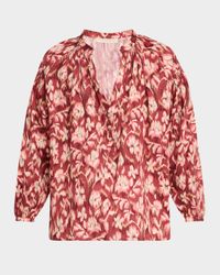 Nipoa Ruched Floral-Print Cotton Top