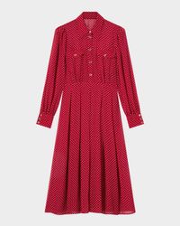 Cody Pleated Polka-Dot Midi Shirtdress
