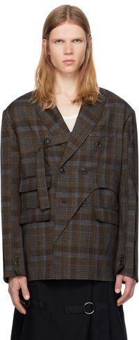 Andersson Bell Brown SOE Check Wrap Double-Breasted Blazer