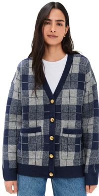 English Factory Check Cardigan Navy/Grey L