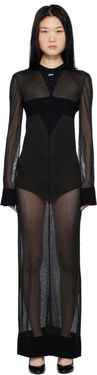 Jean Paul Gaultier Robe longue noire en tricot à logo