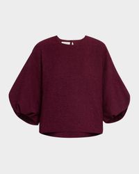 Blouson-Sleeve Jacquard Blouse