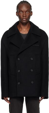 We11done Black Wool Double-Breasted Peacoat