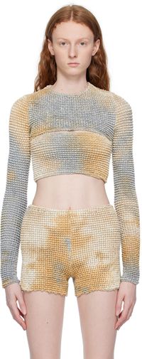 Off-White T-shirt à manches longues Double beige et bleu marine