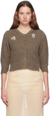 Simone Rocha Brown Cropped Alpaca Knit Cardigan