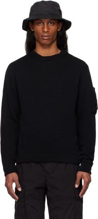 C.P. Company Black Compact Cotton Crewneck Lens Knit Sweater