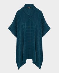 Satin Box Check Jacquard Collarless Longer-Back Kaftan Shirt (Long Plus Length)
