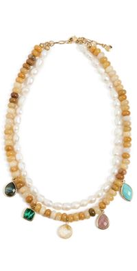 MAYAMAR Double Pearl Beaded Charm Necklace Gold One Size