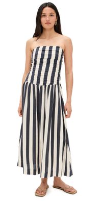 Moon River Striped Strapless Midi Dress Navy/White L