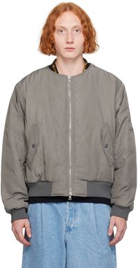 Dries Van Noten Gray Collarless Bomber Jacket