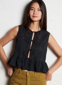 Bellerose - Top col rond en coton - Taille 40 - Noir