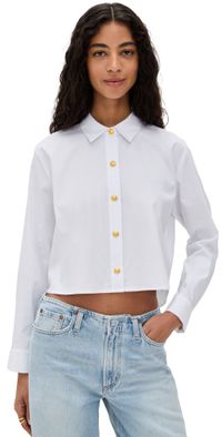 L'AGENCE Cosette Crop High Low Shirt White/Gold XL
