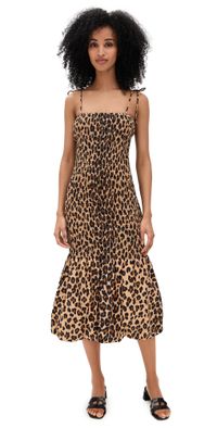 SIMONMILLER Canto Smocked Poplin Dress Leopard L