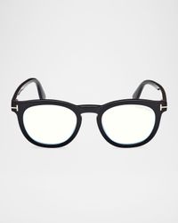 Men's FT5993-BM Round Blue-Block Optical Frames with Magnetic Sunglasses Clip