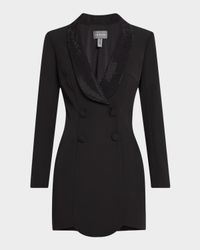 Coco Rhinestone Shawl-Collar Crepe Mini Dress